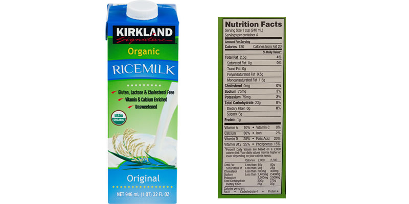 nutrition comparison of kirkland rice milk