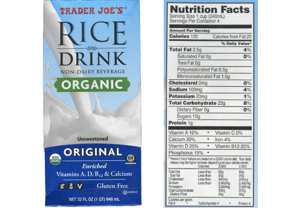 Trader Joe's Rice Drink Nutrition